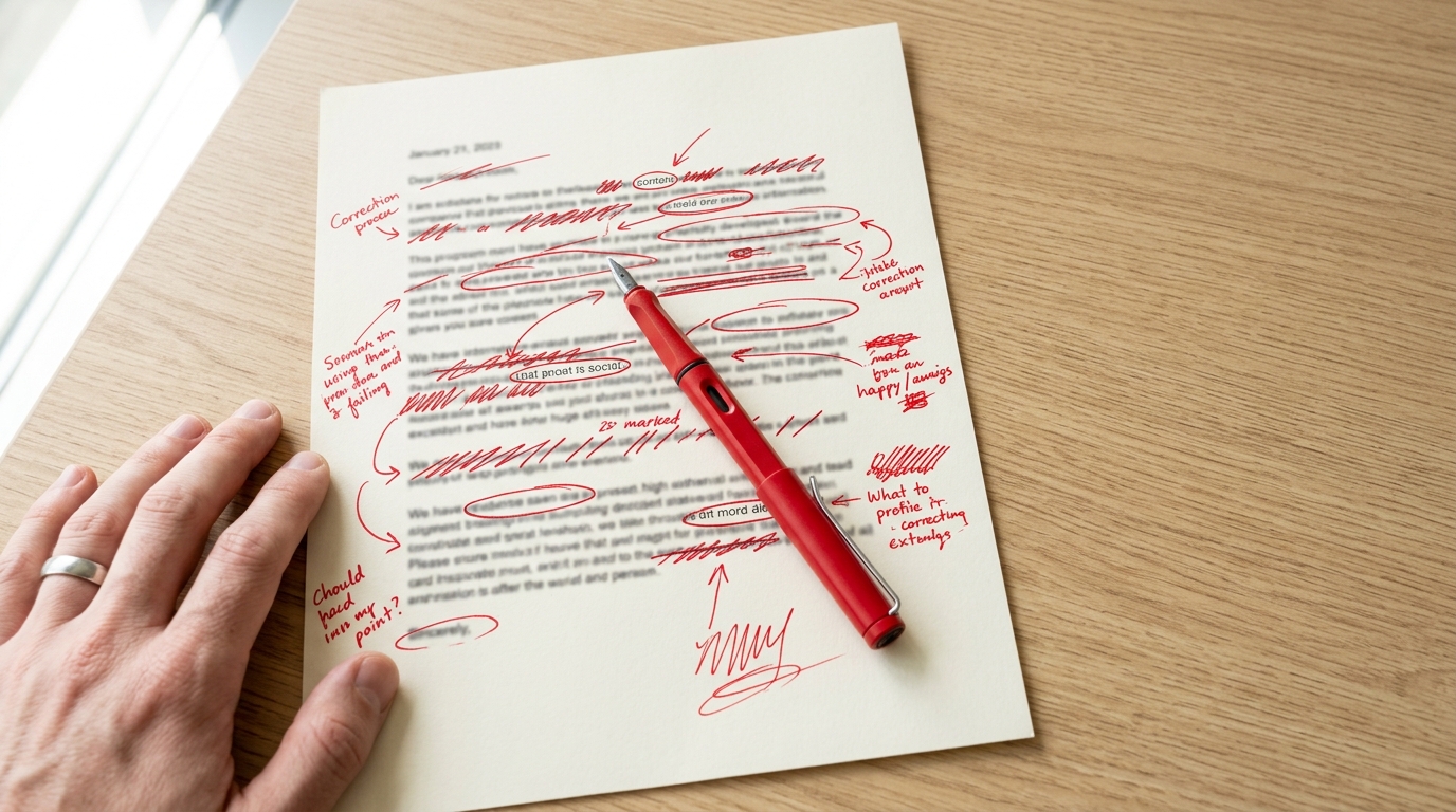 Letter covered in red pen